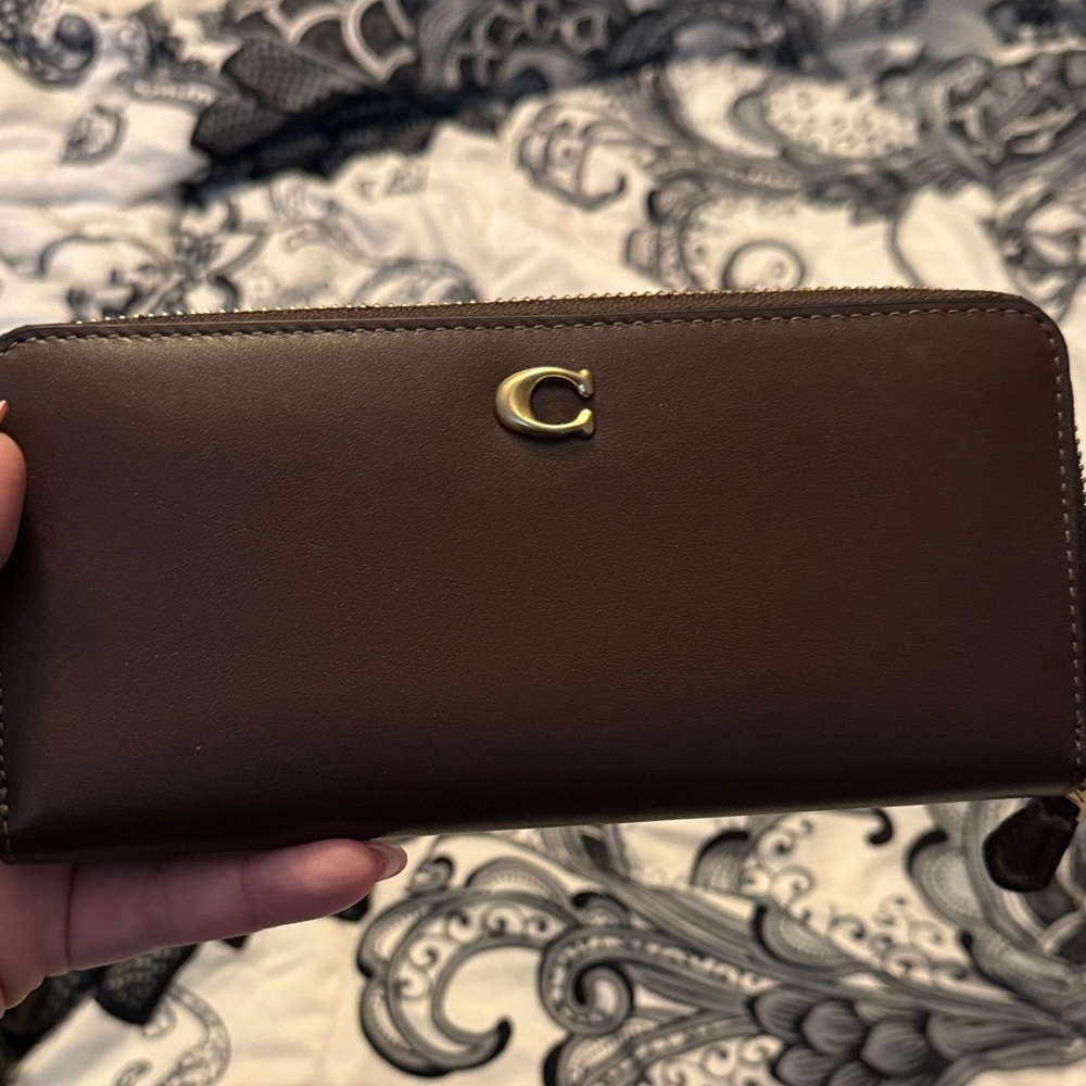 Coach Dark Brown Leather Zip Wallet
